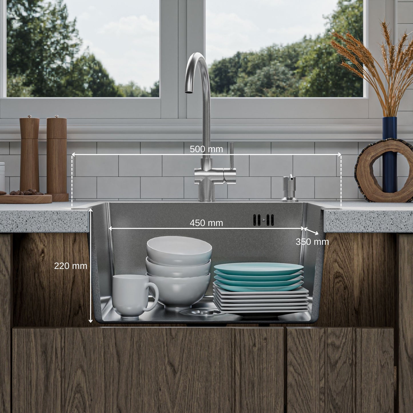 ANW HOME 50x45x22 cm Silver Nano Stainless Steel Kitchen Sink – Single Bowl, Top Mount, Scratch-Resistant