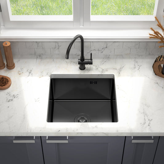 Undermount Kitchen Sink 44x44 cm – Black PVD Stainless Steel, Deep Basin, Full Set