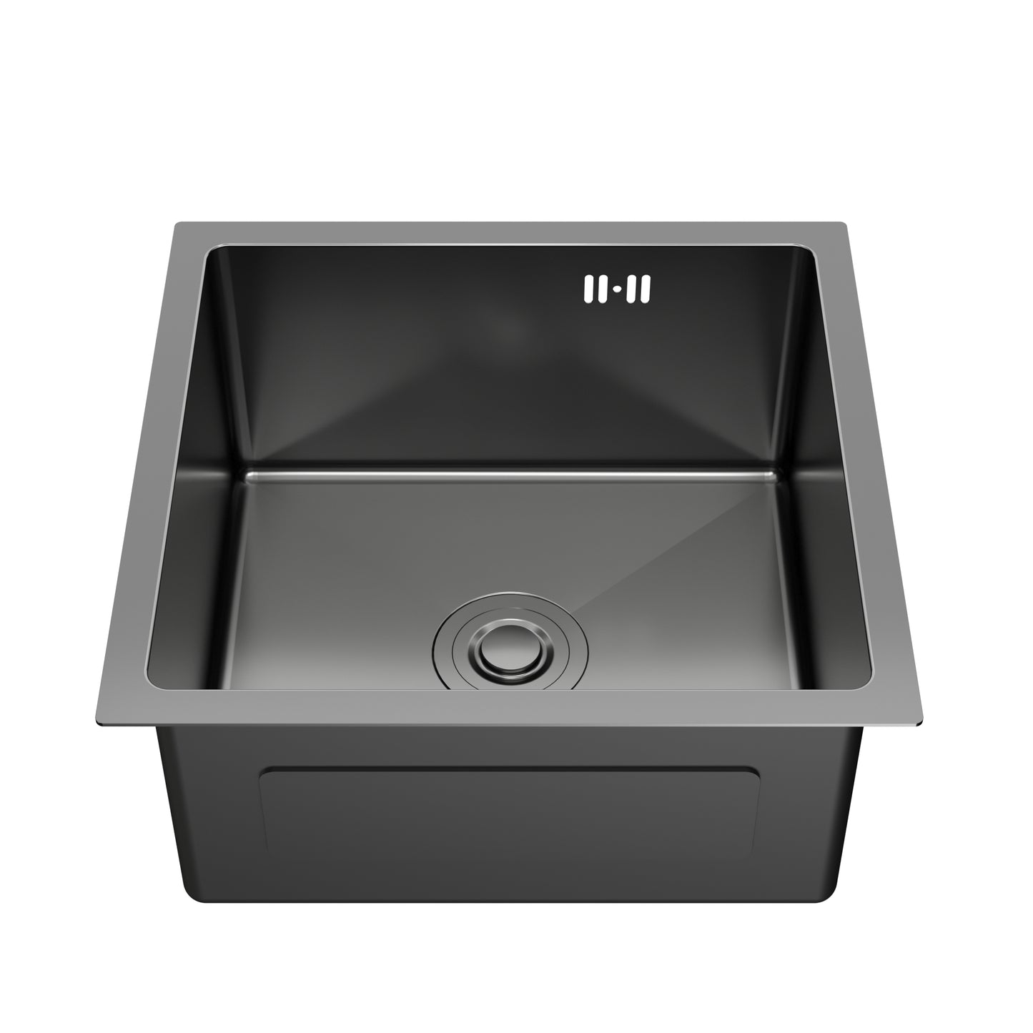 Zlew kuchenny podblatowy 44x44 cm – stal nierdzewna grafitowa PVD, głęboka komora, komplet