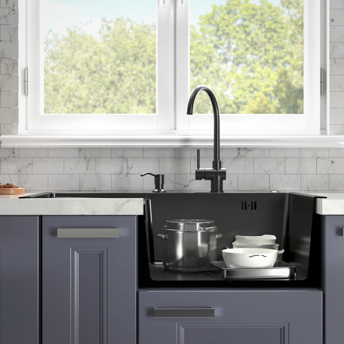 ANW HOME Graphit-Küchenspüle – 78 x 50 x 22 cm, Edelstahl, Top-Mount, Komplettset