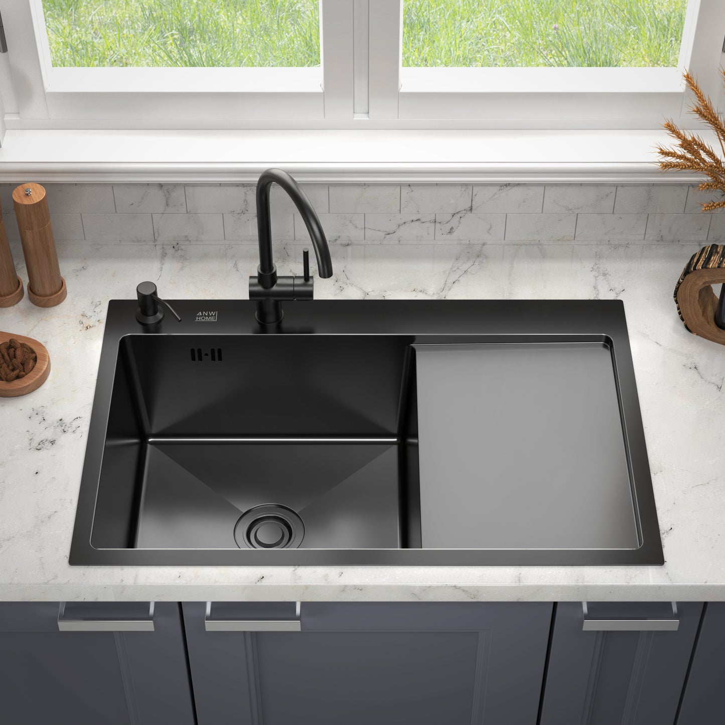 Lavello in Acciaio Inox 7850L PVD Grafite con Gocciolatoio