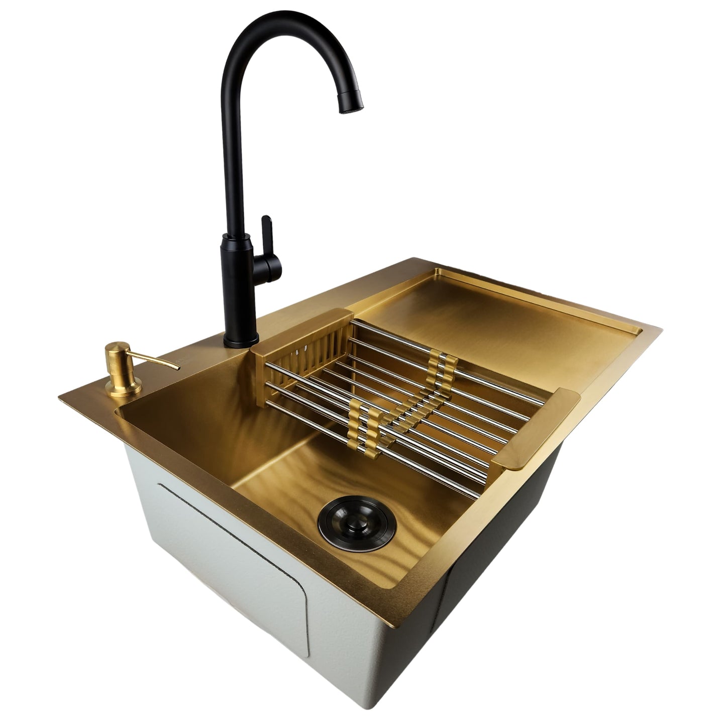 Single bowl sink with drainboard 78x50L Gold with accessories