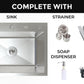 stainless steel kitchen sink color silver size 60x45 complete with strainer trap soap dispenser busket