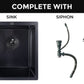 stainless steel kitchen sink color black size 37x45 with siphon and strainer