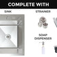 stainless steel kitchen sink size 40x50 color silver complete with strainer trap soap dispenser basket