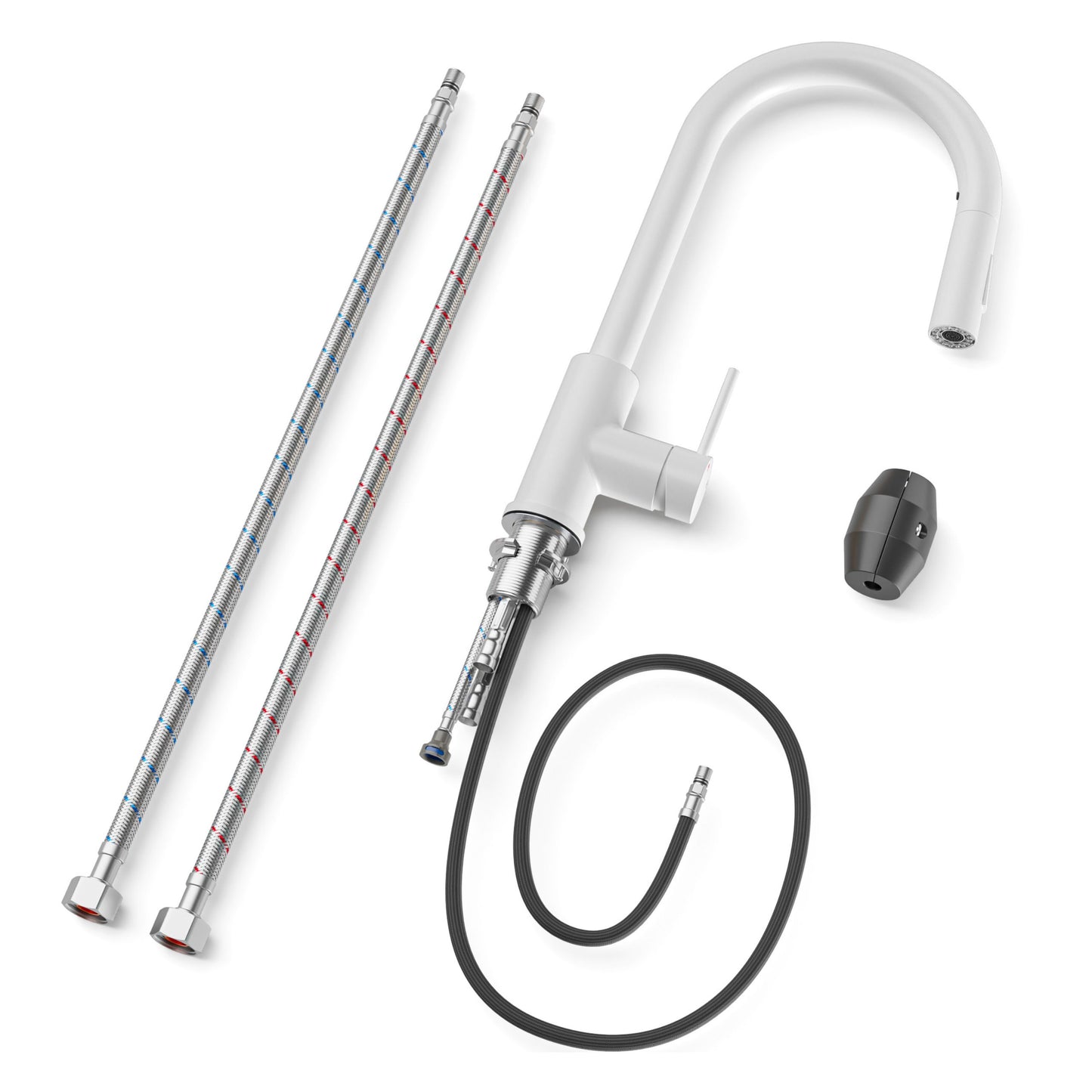 ANW HOME High-Arc White Kitchen Faucet with Pull-Out Spout and 360° Rotation – 390 mm