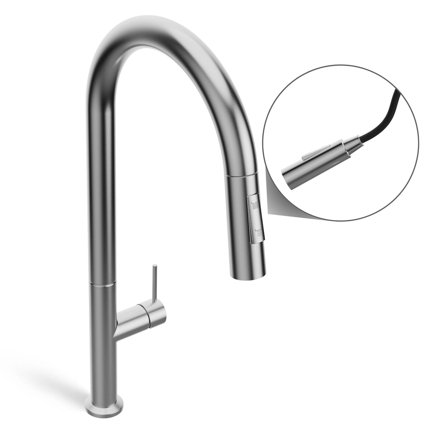 ANW HOME High-Arc Brushed Inox Kitchen Faucet with Pull-Out Spout and 360° Rotation – 455 mm