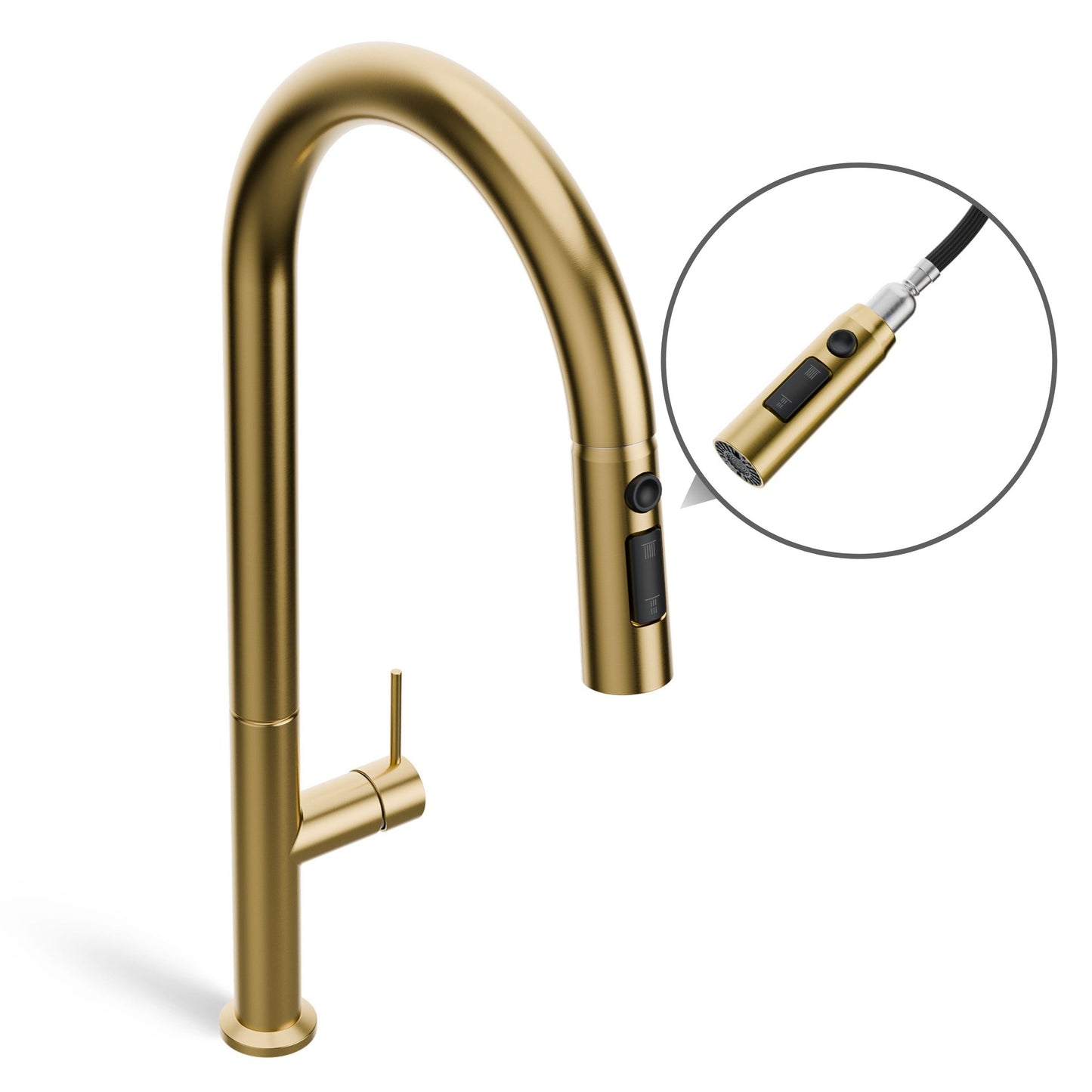 ANW HOME High-Arc Brushed Gold Kitchen Faucet with Pull-Out Spout and 360° Rotation – 455 mm