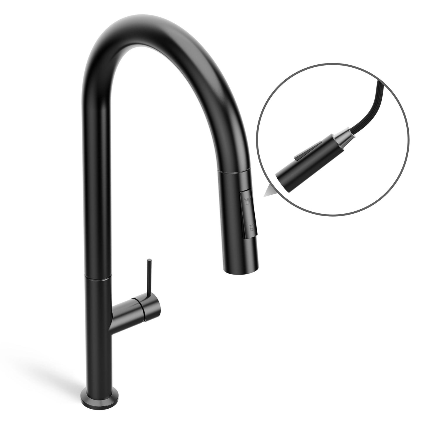ANW HOME High-Arc Matte Graphite Kitchen Faucet with Pull-Out Spout and 360° Rotation – 455 mm