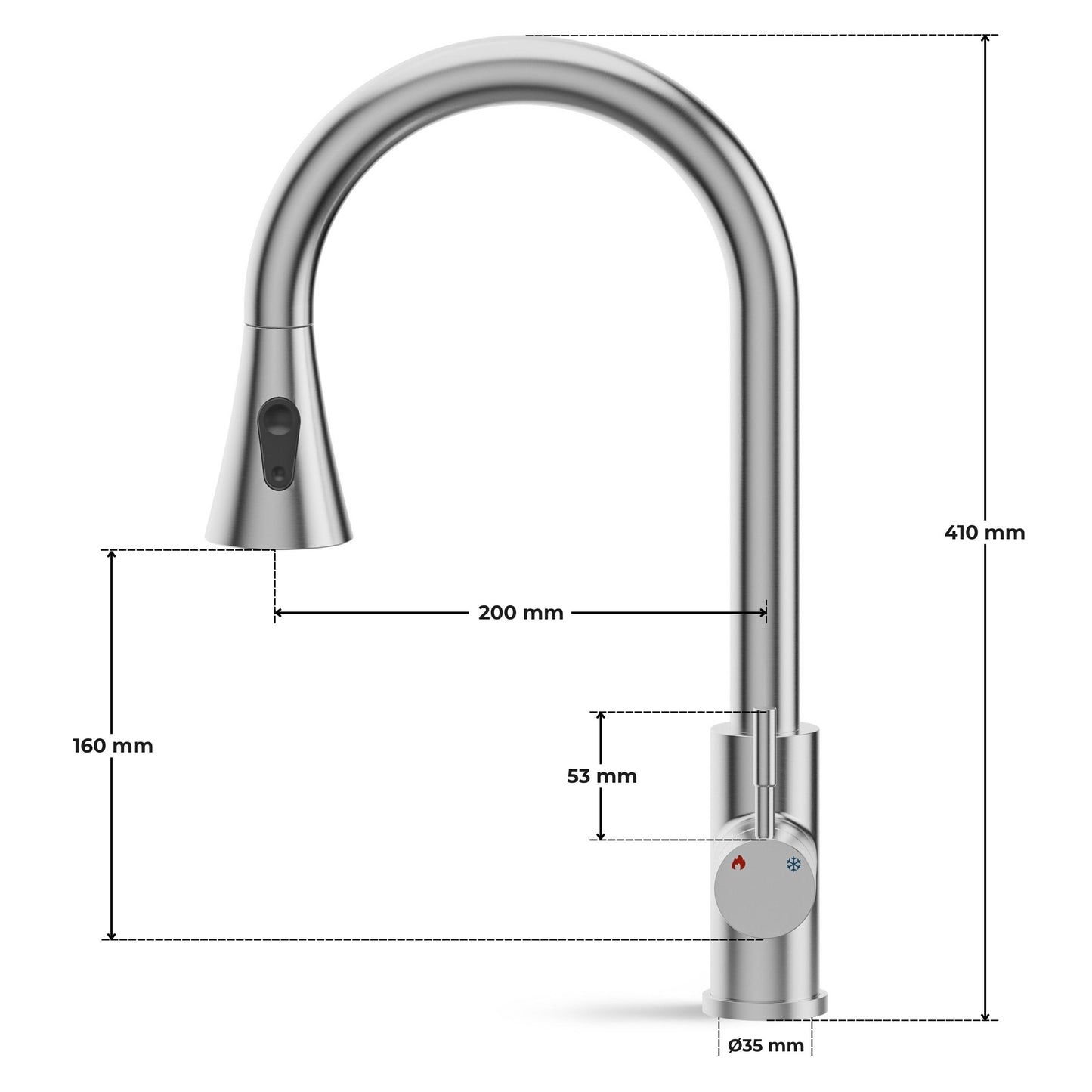 ANW HOME High-Arc Brushed Inox Kitchen Faucet with Pull-Out Spout and 360° Rotation – 410 mm