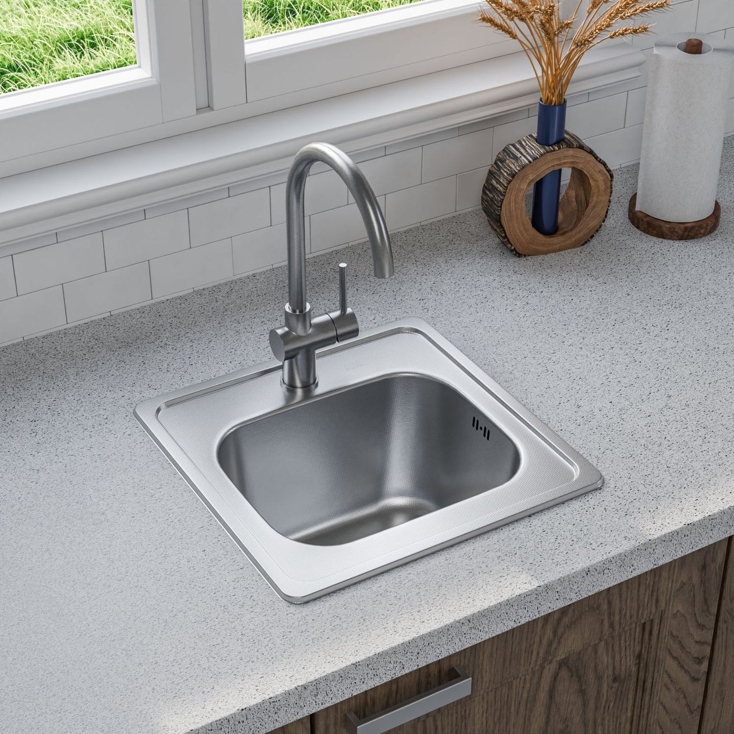 ANW HOME Einbauspüle Edelstahl 38x38 cm Spülbecken Küche Edelstahl mit Siphon Küchenspüle 1 Becken 18 cm Tiefe mit Siphon und Ablaufgarnitur