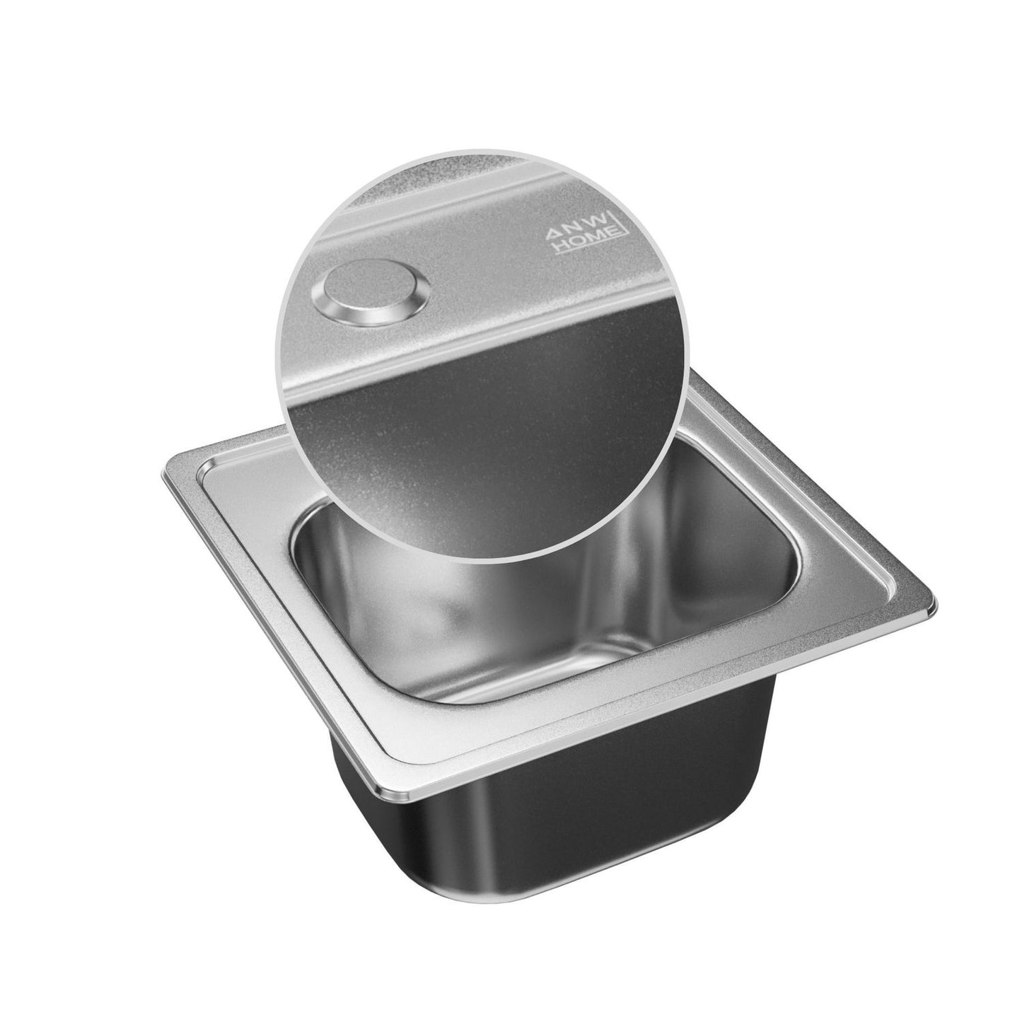 ANW HOME Einbauspüle Edelstahl 38x38 cm Spülbecken Küche Klein Küchenspüle 20 cm Tief mit Siphon und Ablaufgarnitur