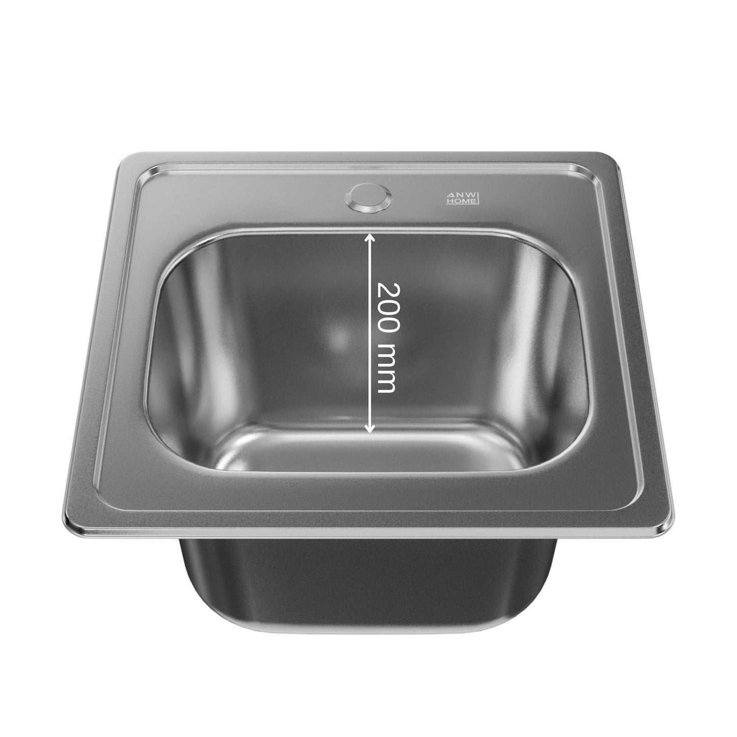 ANW HOME Einbauspüle Edelstahl 38x38 cm Spülbecken Küche Klein Küchenspüle 20 cm Tief mit Siphon und Ablaufgarnitur