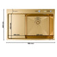 ANW HOME Evier Cuisine 1 Bac avec Égouttoir, Evier Inox à Encastrer 304, 78x50 cm, Or PVD, Finition Nano, Épaisseur 3,0+1 mm
