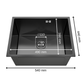 ANW HOME Spülbecken Küche Küchenspüle 1 Becken Unterbau Edelstahl 304 54x44 cm Graphit PVD Nano-Beschichtung Stärke 3,0/1 mm mit Siphon