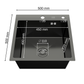 ANW HOME Lavello Cucina 1 Vasca Acciaio Inox 50x50 cm Senza Gocciolatoio, Grafite PVD con Rivestimento Nano, Spessore 3,0+1 mm, Profondità 22 cm, con Sifone