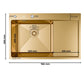ANW HOME Spülbecken Küchenspüle Einbauspüle 1 Becken mit Abtropffläche Edelstahl 304 78x50 cm Gold PVD Nano-Beschichtung Stärke 3,0+1 mm mit Siphon, Seifenspender und Korb