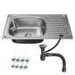 ANW HOME Kitchen Sink, Single Bowl with Drainer, Stainless Steel Sink 76x45 cm, Silver, Satin Finish, Thickness 0.6 mm, with Siphon