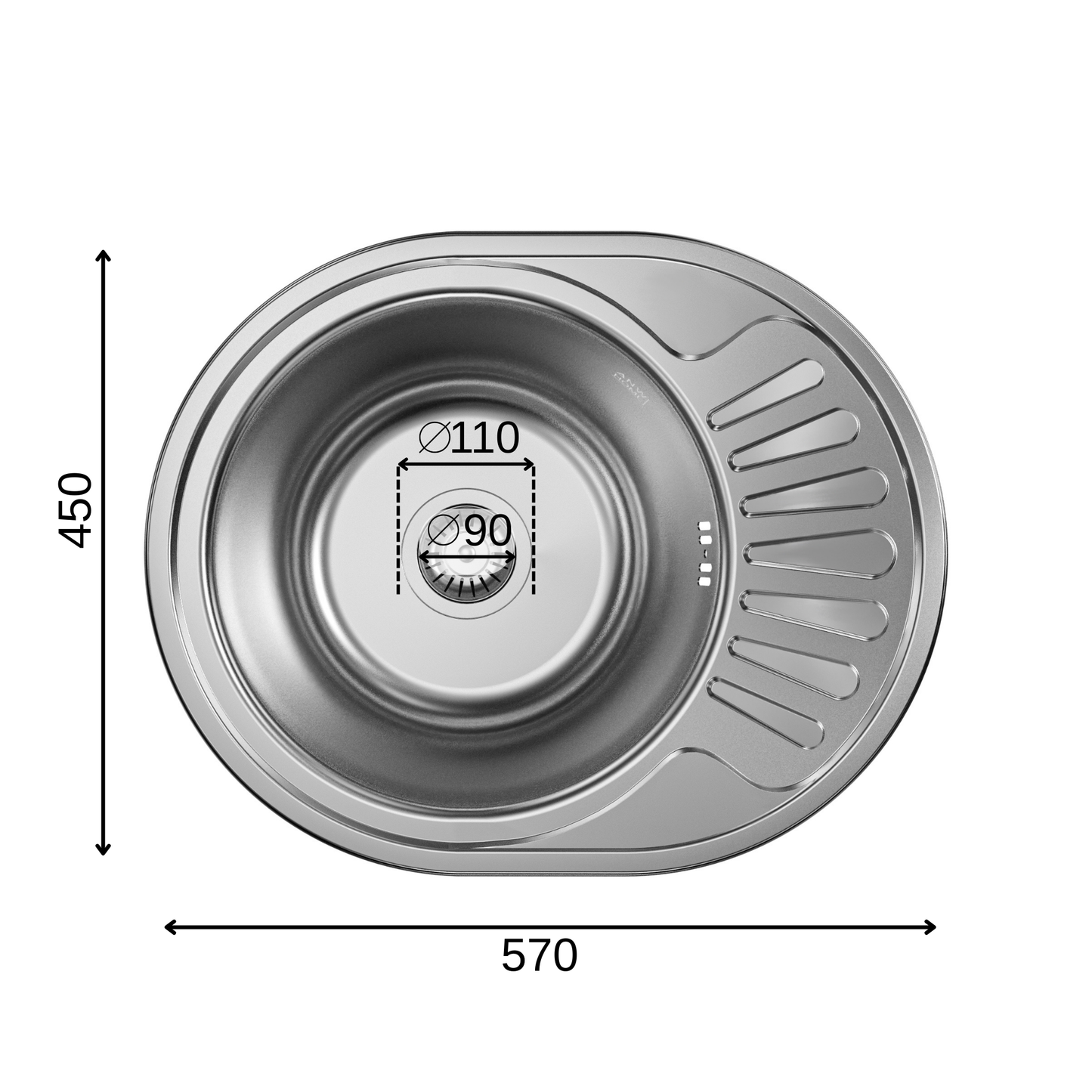 ANW HOME Fregadero Cocina 1 Seno Fregadero sobre Encimera con Escurridor Acero Inoxidable 201 57x45 cm Plata Acabado Satinado Grosor 0,6 mm con Sifón