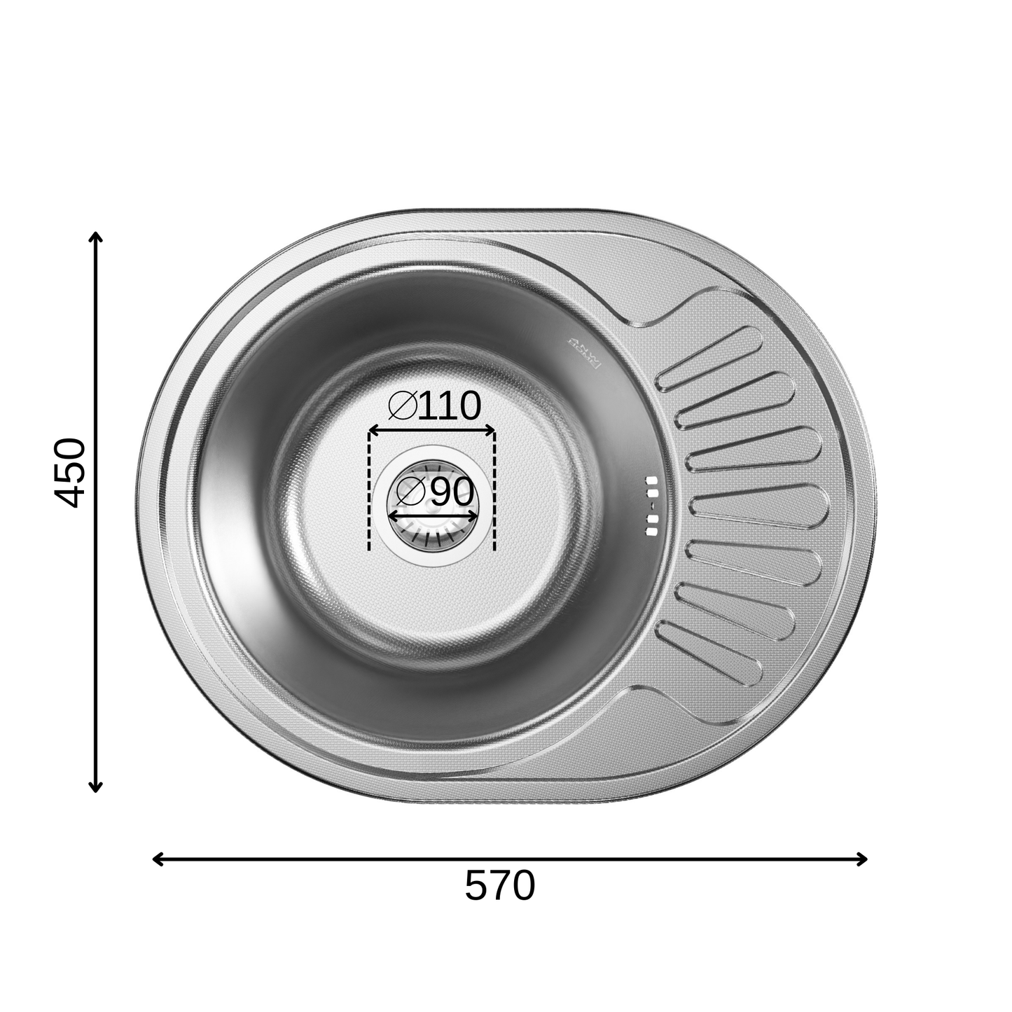 ANW HOME Lavello Cucina 1 Vasca con Gocciolatoio, Lavandino Cucina da Incasso in Acciaio Inox 201 57x45 cm, Argento, Finitura Antigraffio, Spessore 0,6 mm, con Sifone