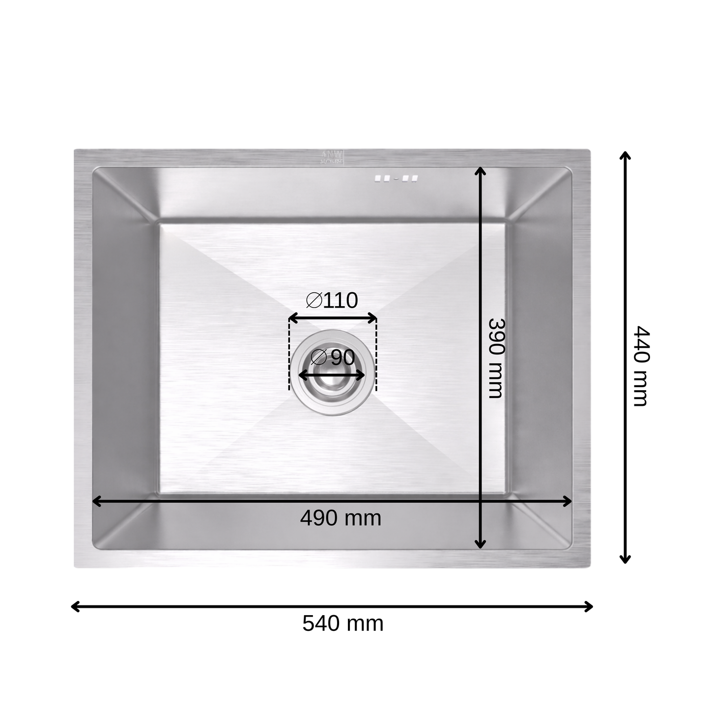 ANW HOME Fregadero Cocina 1 Seno, Fregadero Bajo Encimera Acero Inox 54x44, Profundidad 22 cm, Grosor 3.0+1 mm, Nano Revestimiento, con Sifón