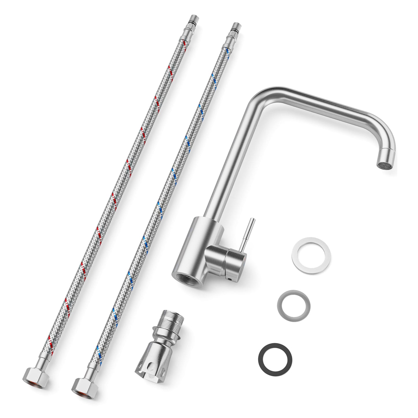 ANW HOME Low-Arc Brushed Inox Kitchen Faucet with 360° Swivel Spout – 325 mm