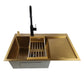 Single bowl sink with drainboard 78x50L Gold with accessories