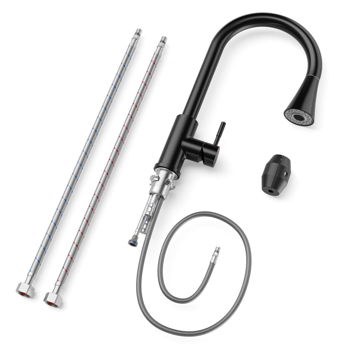 ANW HOME High-Arc Black Kitchen Faucet with Pull-Out Spout and 360° Rotation – 410 mm