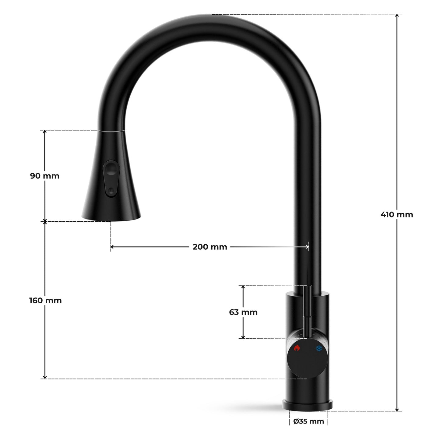 ANW HOME High-Arc Black Kitchen Faucet with Pull-Out Spout and 360° Rotation – 410 mm