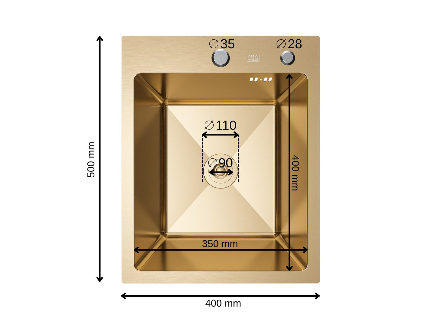 Modern Luxury Nano Gold Stainless Steel Sink PVD 4050 with Drain
