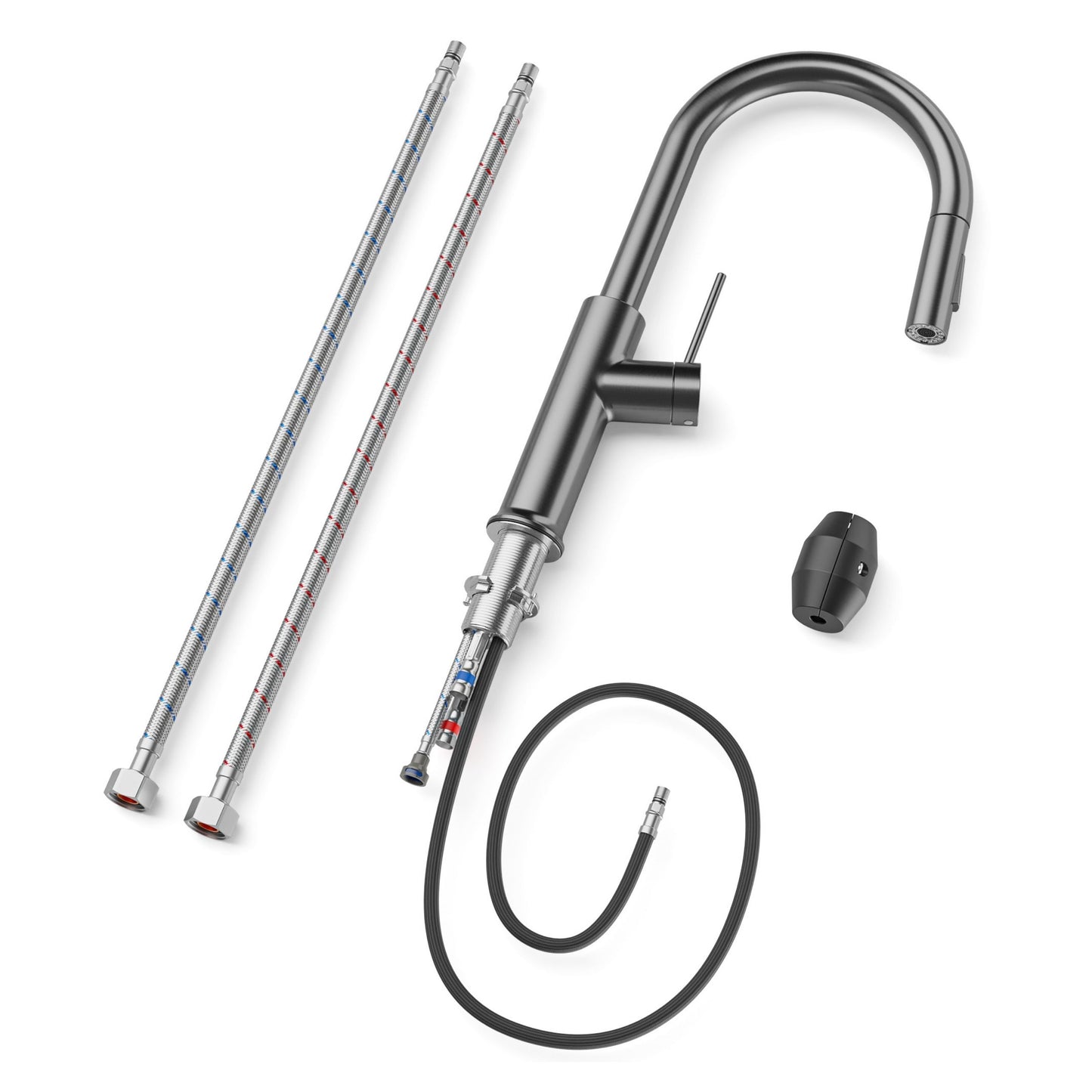 ANW HOME High-Arc Matte Graphite Kitchen Faucet with Pull-Out Spout and 360° Rotation – 420 mm