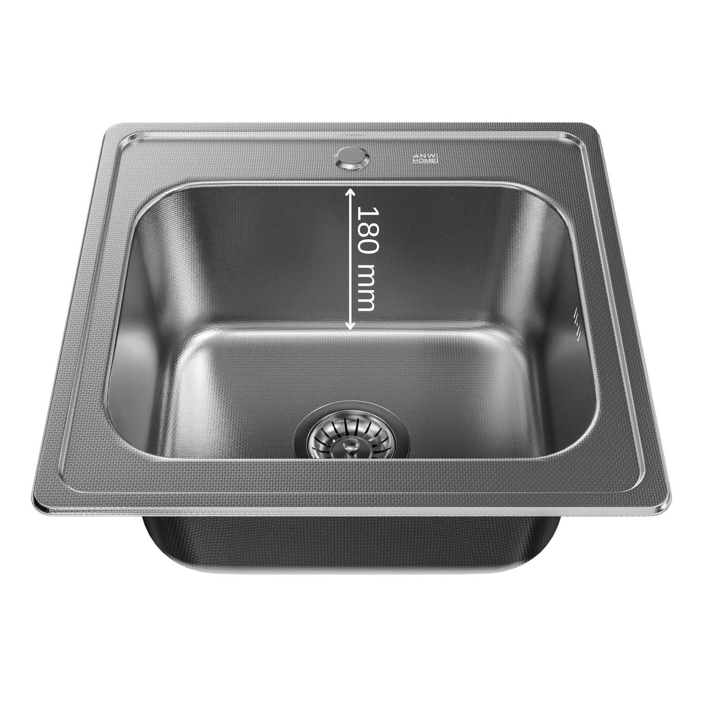 ANW HOME Spülbecken Küche, Küchenspüle Einbauspüle Edelstahl 1 Becken  48x48 cm, Silber, Kratzfestes Finish, Stärke 1 mm, Tiefe 18 cm, mit Siphon