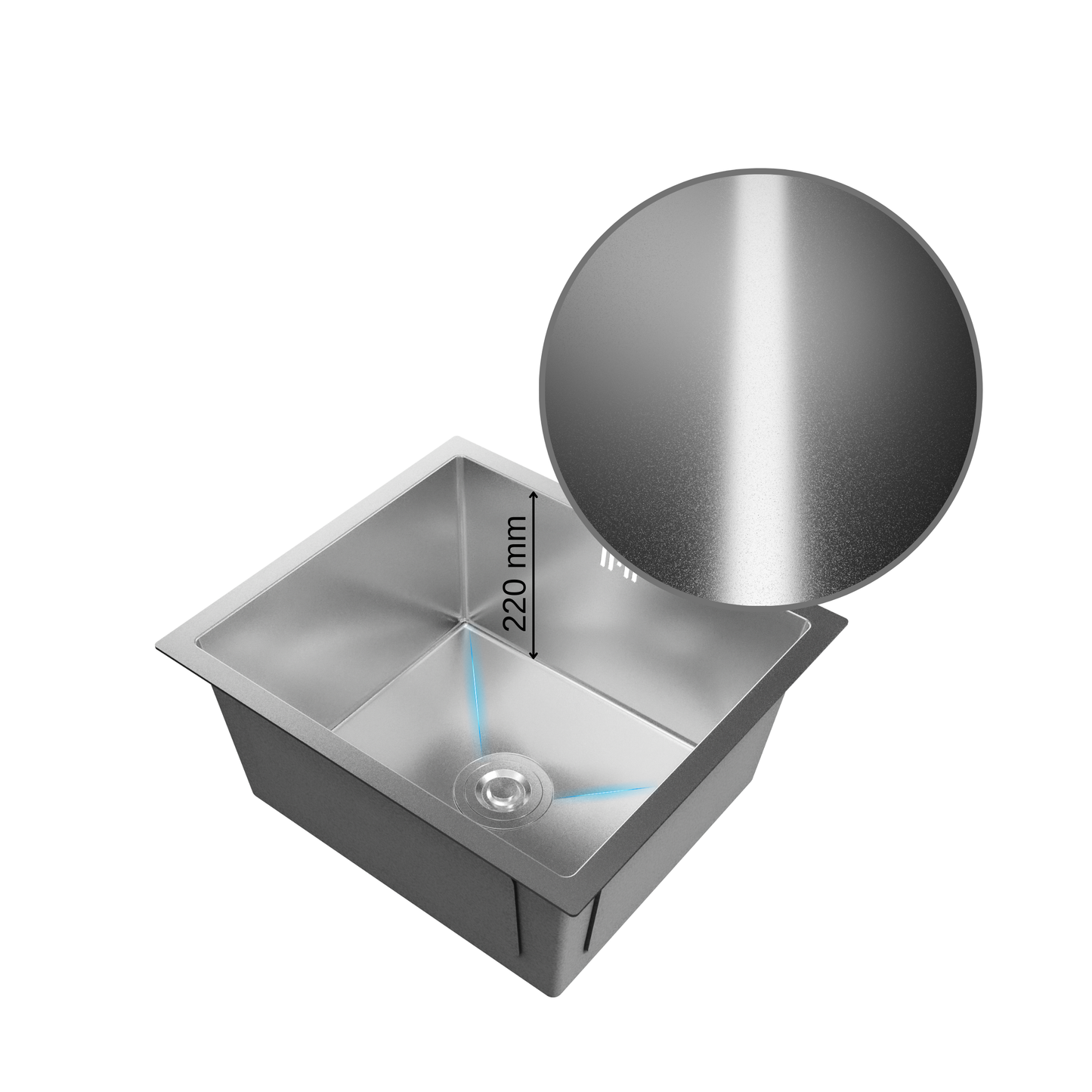ANW HOME Küchenspüle Edelstahl, Spülbecken Küche 49x44 cm, Unterbauspüle 1 Becken, Spüle , Tiefe 22 cm, Stärke 3.0+1 mm, Nano-Beschichtung, mit Siphon