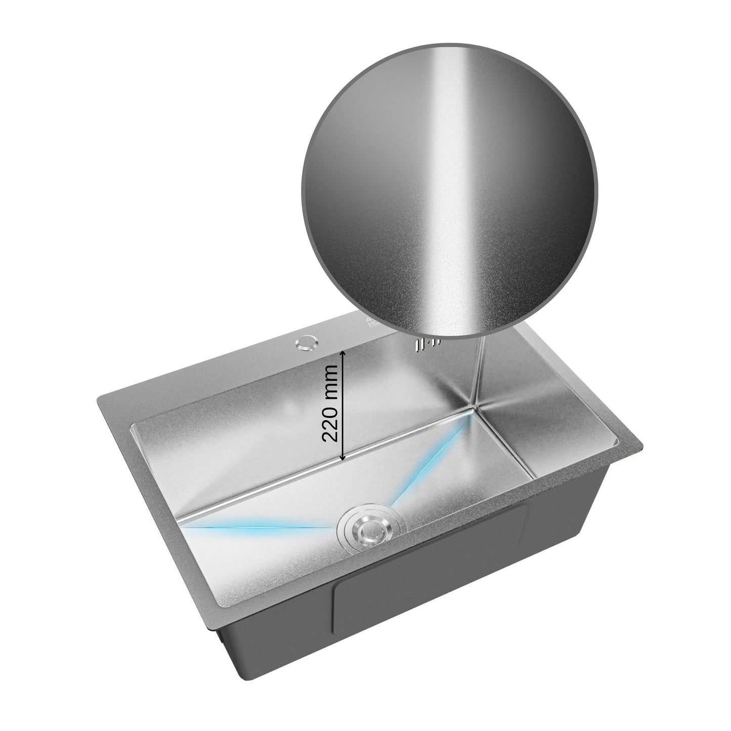 ANW HOME Spülbecken Küchenspüle 65x45 cm, Einbauspüle Edelstahl in Silber, Spüle  mit Nano-Oberfläche, Stärke 3,0+1 mm, mit Siphon Seifenspender und Korb