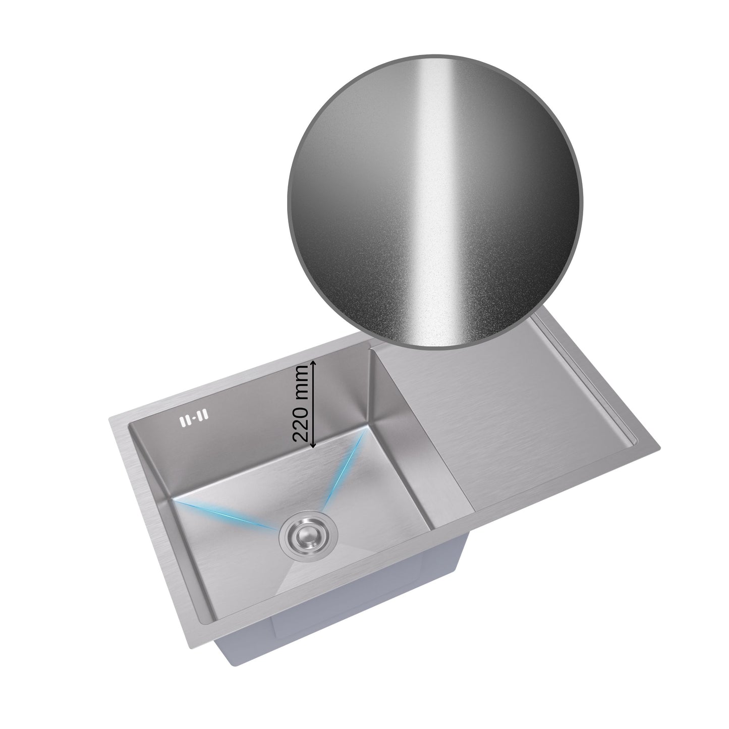 ANW HOME Lavello Cucina 1 Vasca, Lavandino Cucina Sottotop con Gocciolatoio, Acciaio Inox 304, 78x44 cm, Finitura con Nano-Rivestimento, Spessore 3.0+1 mm, Profondità 22 cm, con Sifone