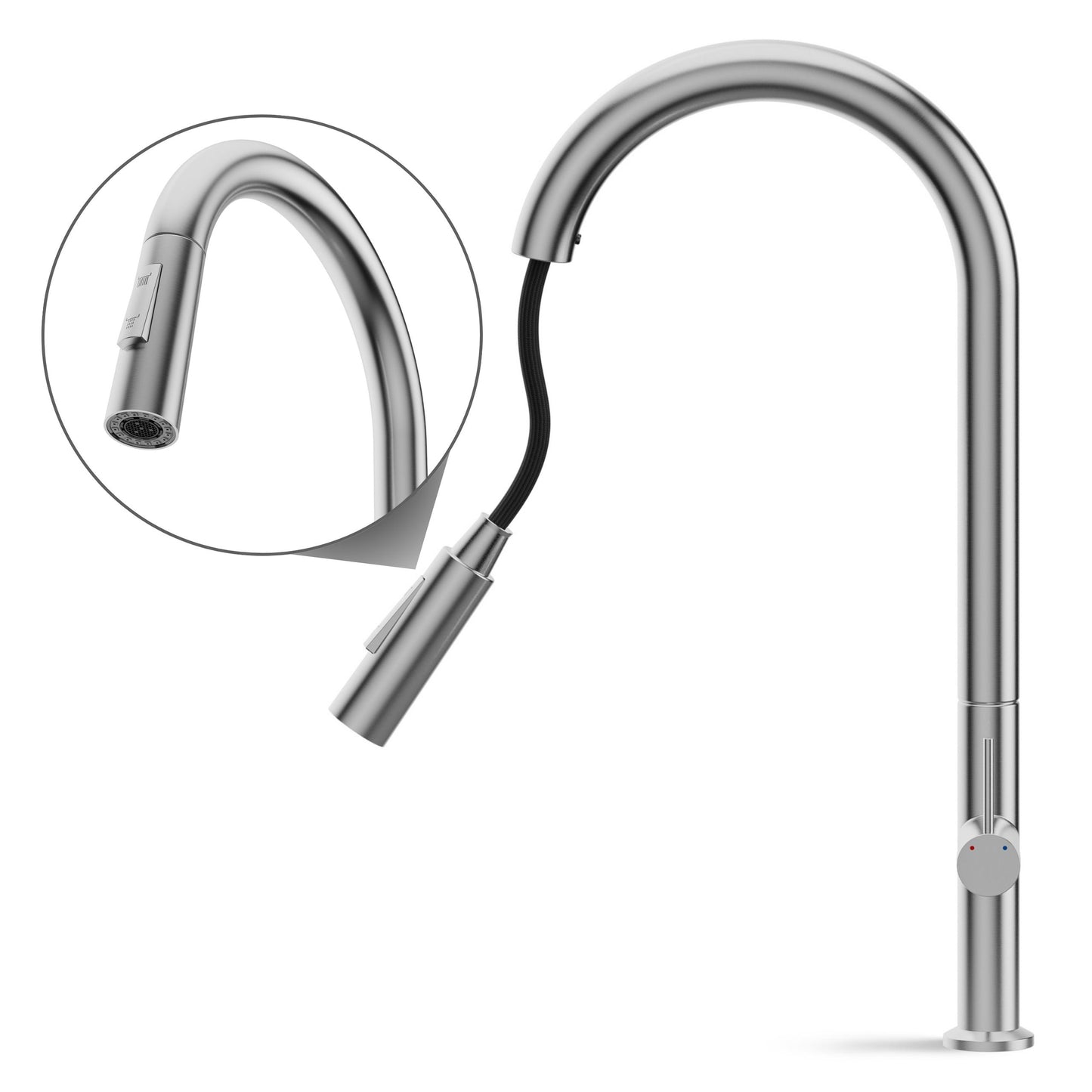 ANW HOME High-Arc Brushed Inox Kitchen Faucet with Pull-Out Spout and 360° Rotation – 455 mm
