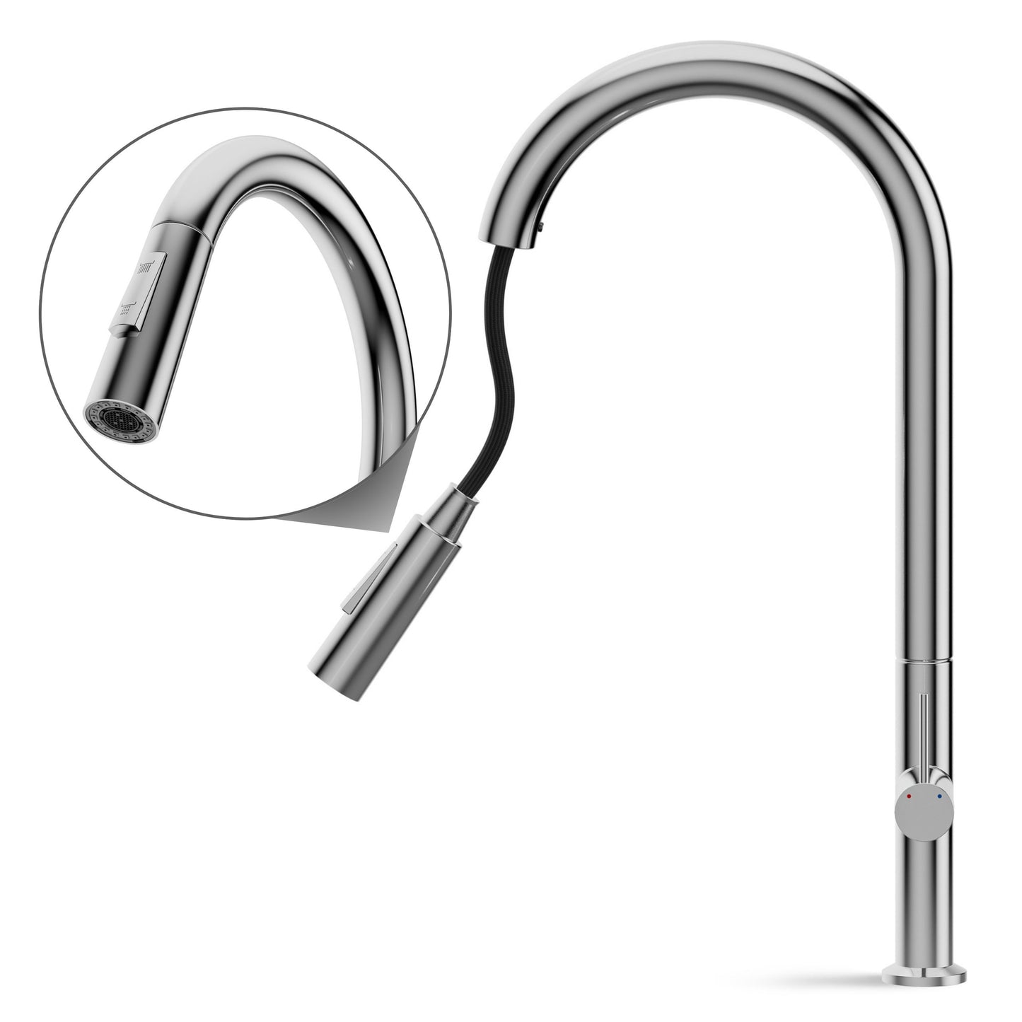 ANW HOME High-Arc Chrome Kitchen Faucet with Pull-Out Spout and 360° Rotation – 455 mm