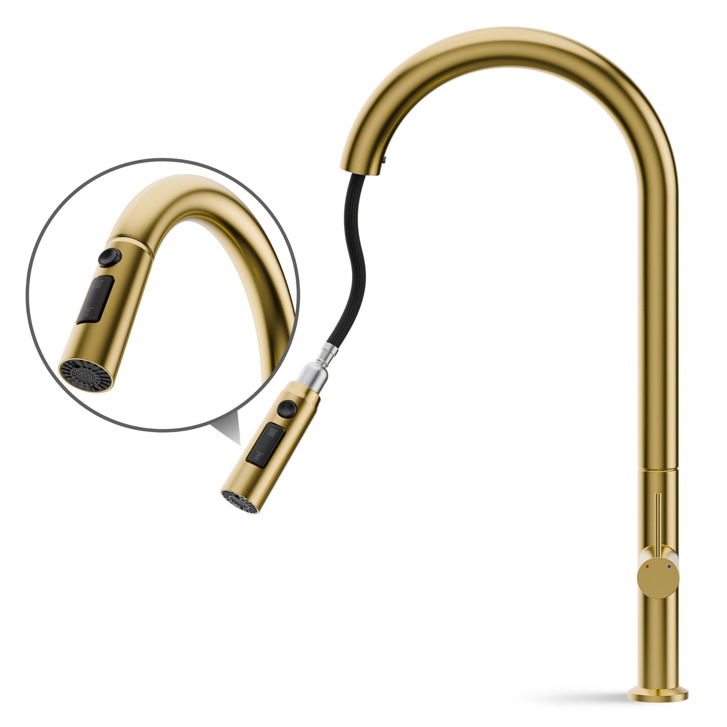 ANW HOME High-Arc Brushed Gold Kitchen Faucet with Pull-Out Spout and 360° Rotation – 455 mm