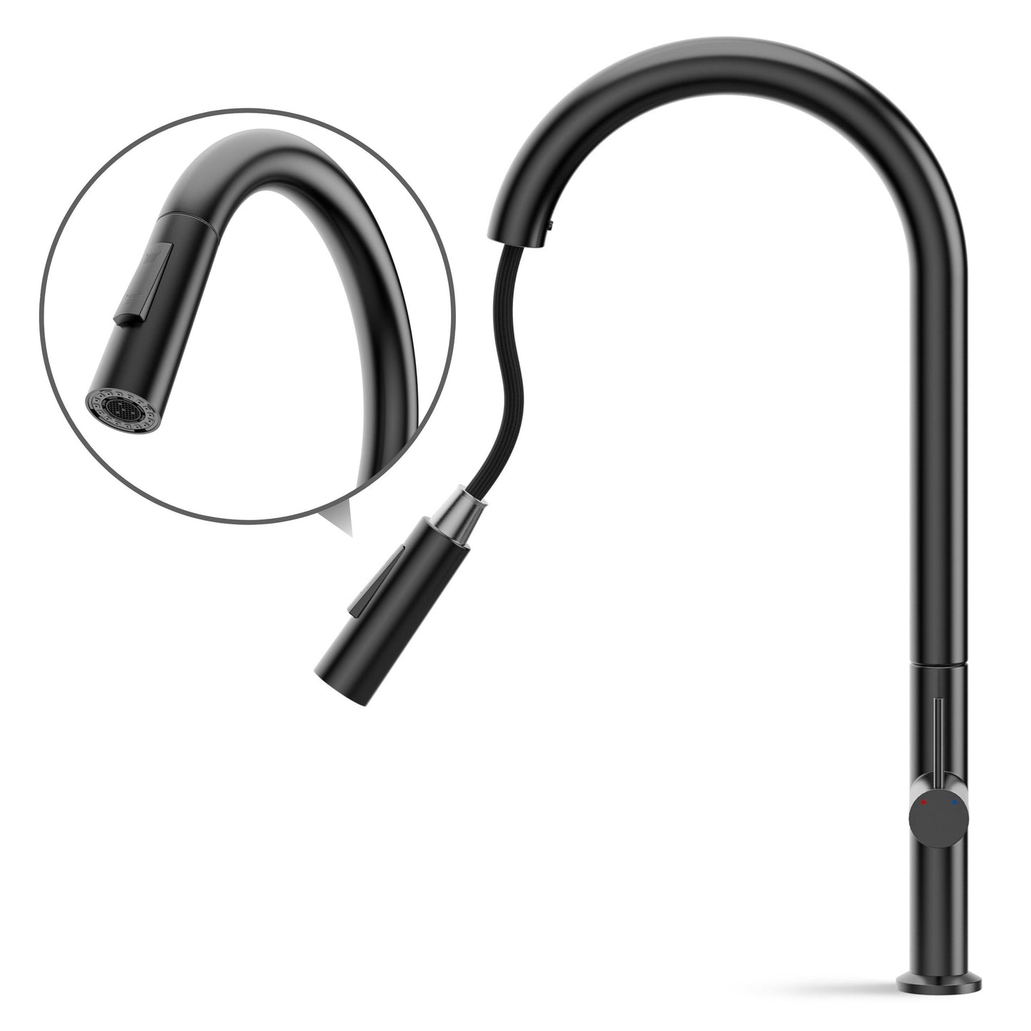 ANW HOME High-Arc Matte Graphite Kitchen Faucet with Pull-Out Spout and 360° Rotation – 455 mm