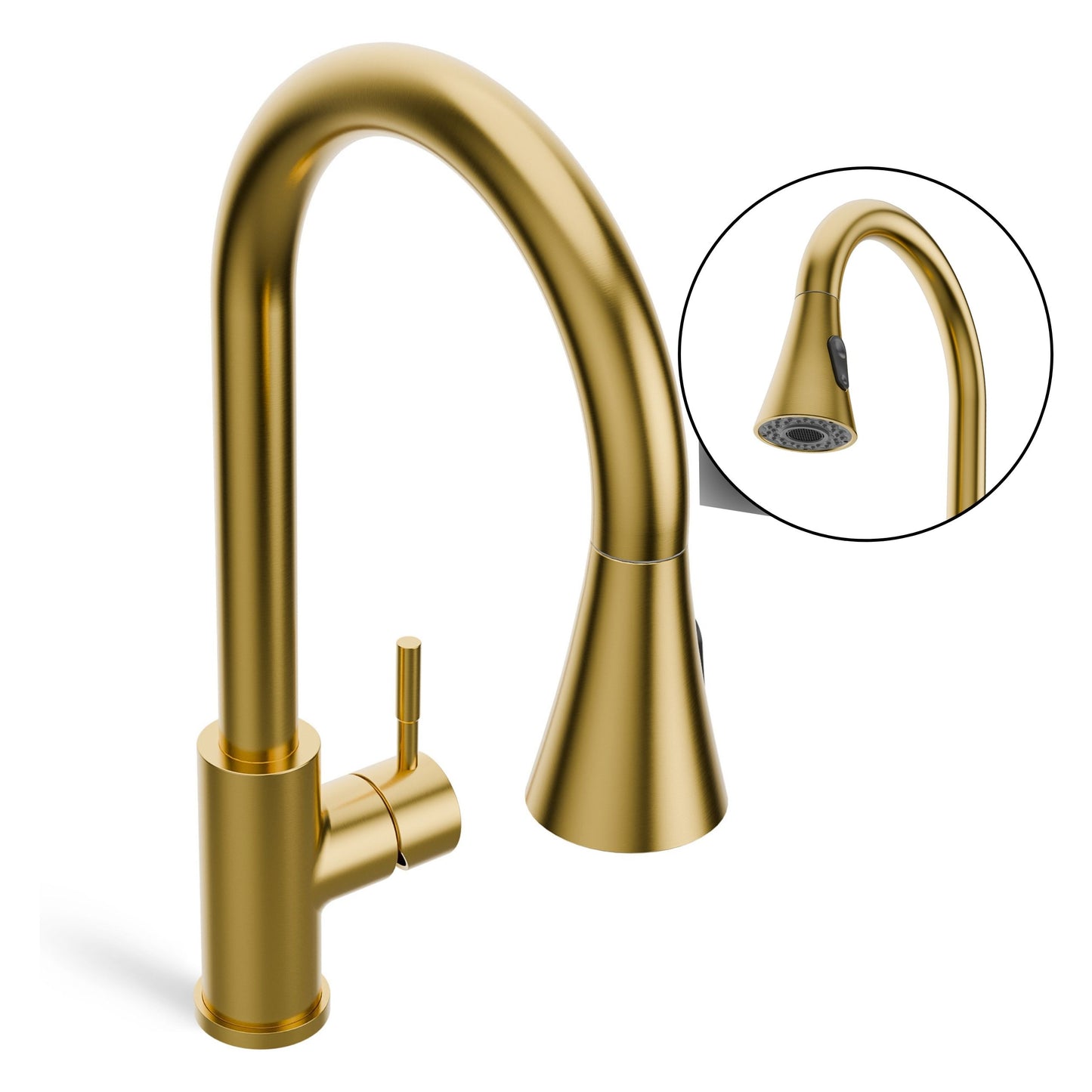 ANW HOME High-Arc Brushed Gold Kitchen Faucet with Pull-Out Spout and 360° Rotation – 410 mm