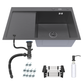 ANW HOME Kitchen Sink, Single Bowl Kitchen Sink, Stainless Steel with Drainer, Topmount 78x50 cm, Graphite PVD, Nano-Coated Finish, Thickness 3.0+1 mm