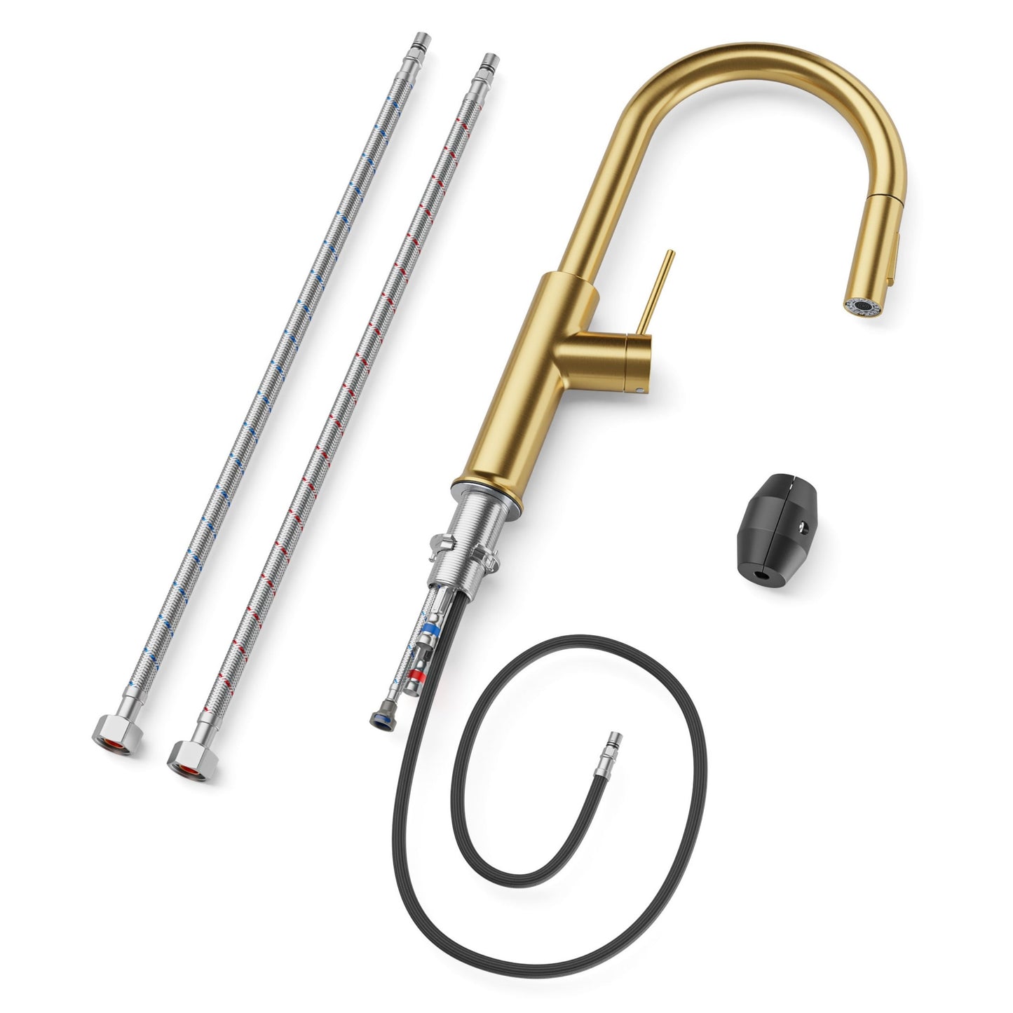 ANW HOME High-Arc Gold Kitchen Faucet with Pull-Out Spout and 360° Rotation – 420 mm