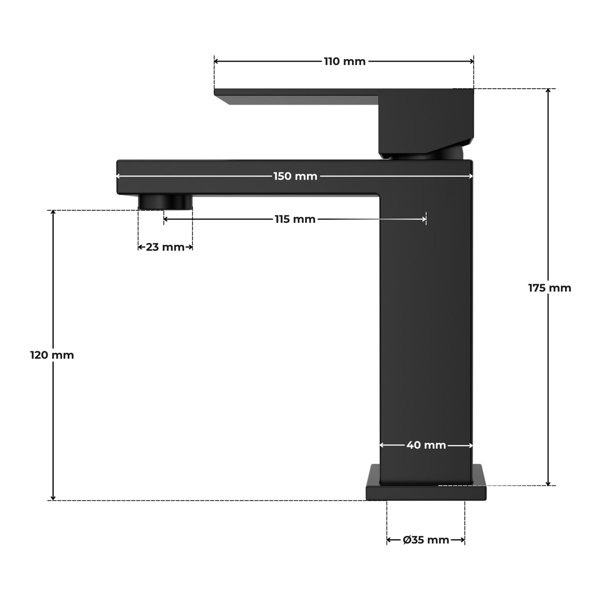 BATERIA UMYWALKOWA CZARNA STOJĄCA 175 MM