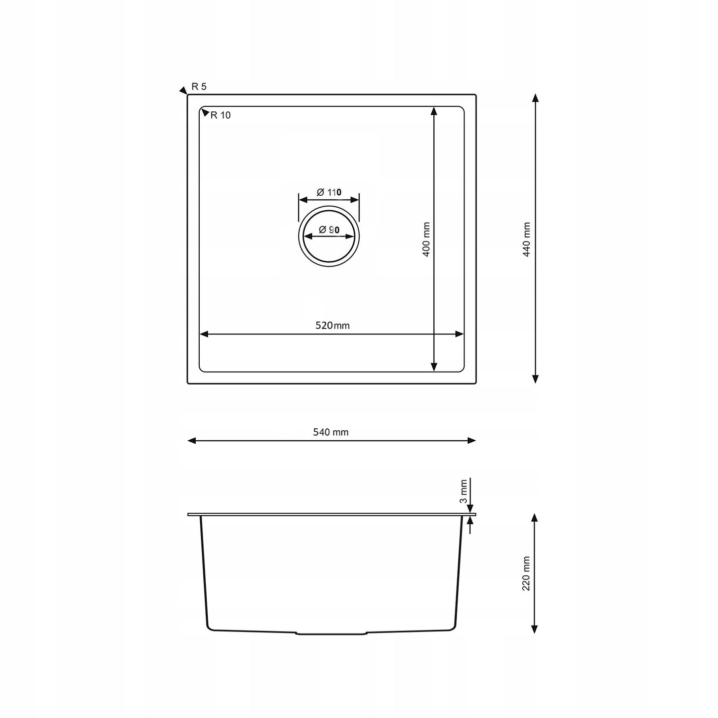Chiuveta Inox 54x44 Satin Inox