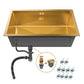 ANW HOME Spülbecken Küche 1 Becken Unterbau Spülbecken Edelstahl 304 74x44 cm Gold PVD Nano-Beschichtung Stärke 3+1 mm mit Siphon