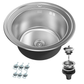 ANW HOME Spülbecken Küche, Einbauspüle Edelstahl 201, Spülbecken Edelstahl Rund Ø51 cm ohne Abtropffläche, Silber, Satinierte Oberfläche, Stärke 1 mm, 20 cm Tief, mit Siphon