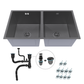ANW HOME Evier Cuisine Inox, Evier Cuisine 2 Bacs Sous Plan 80x45 cm, Acier Inox 304, Graphite PVD, Nano-Revêtement, Épaisseur 3,0/1 mm, avec Siphon