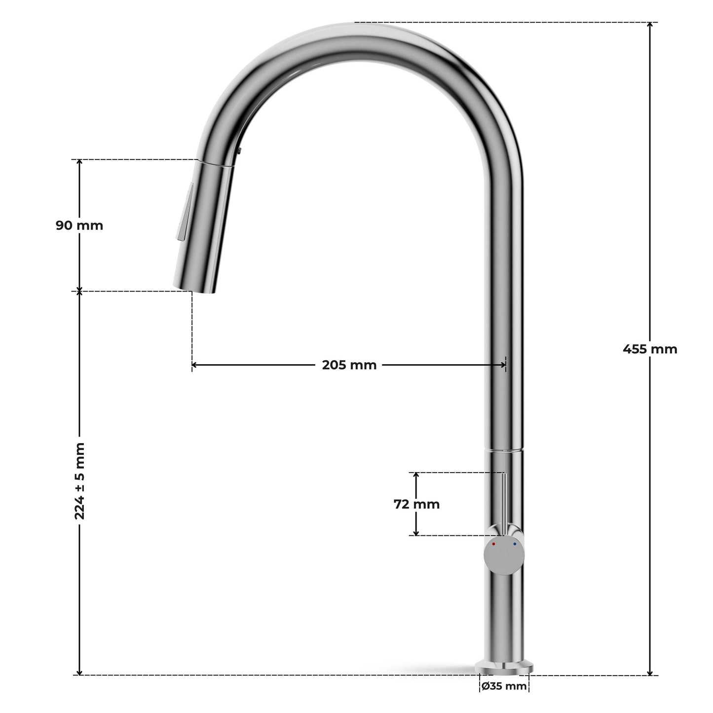 ANW HOME High-Arc Chrome Kitchen Faucet with Pull-Out Spout and 360° Rotation – 455 mm