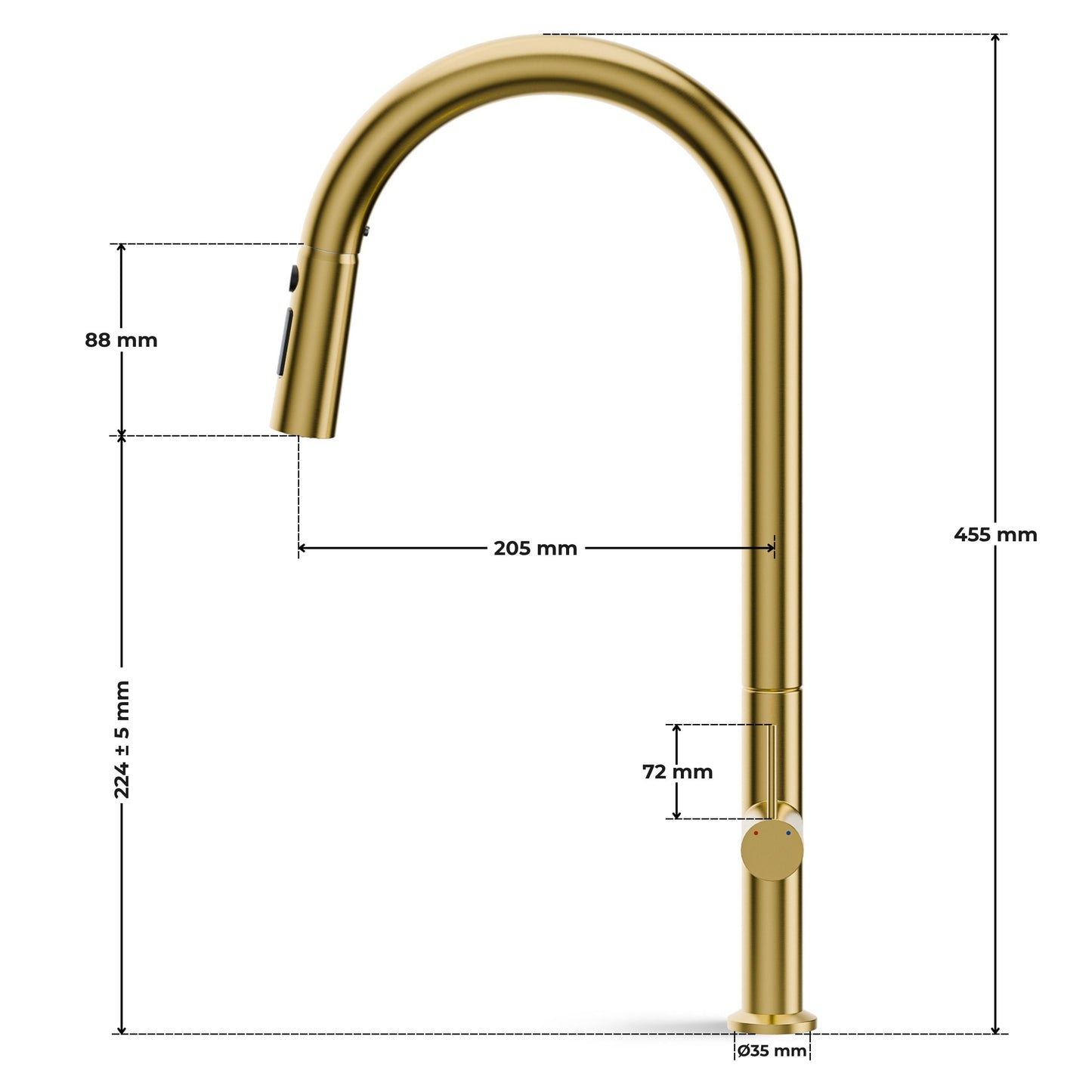 ANW HOME High-Arc Brushed Gold Kitchen Faucet with Pull-Out Spout and 360° Rotation – 455 mm