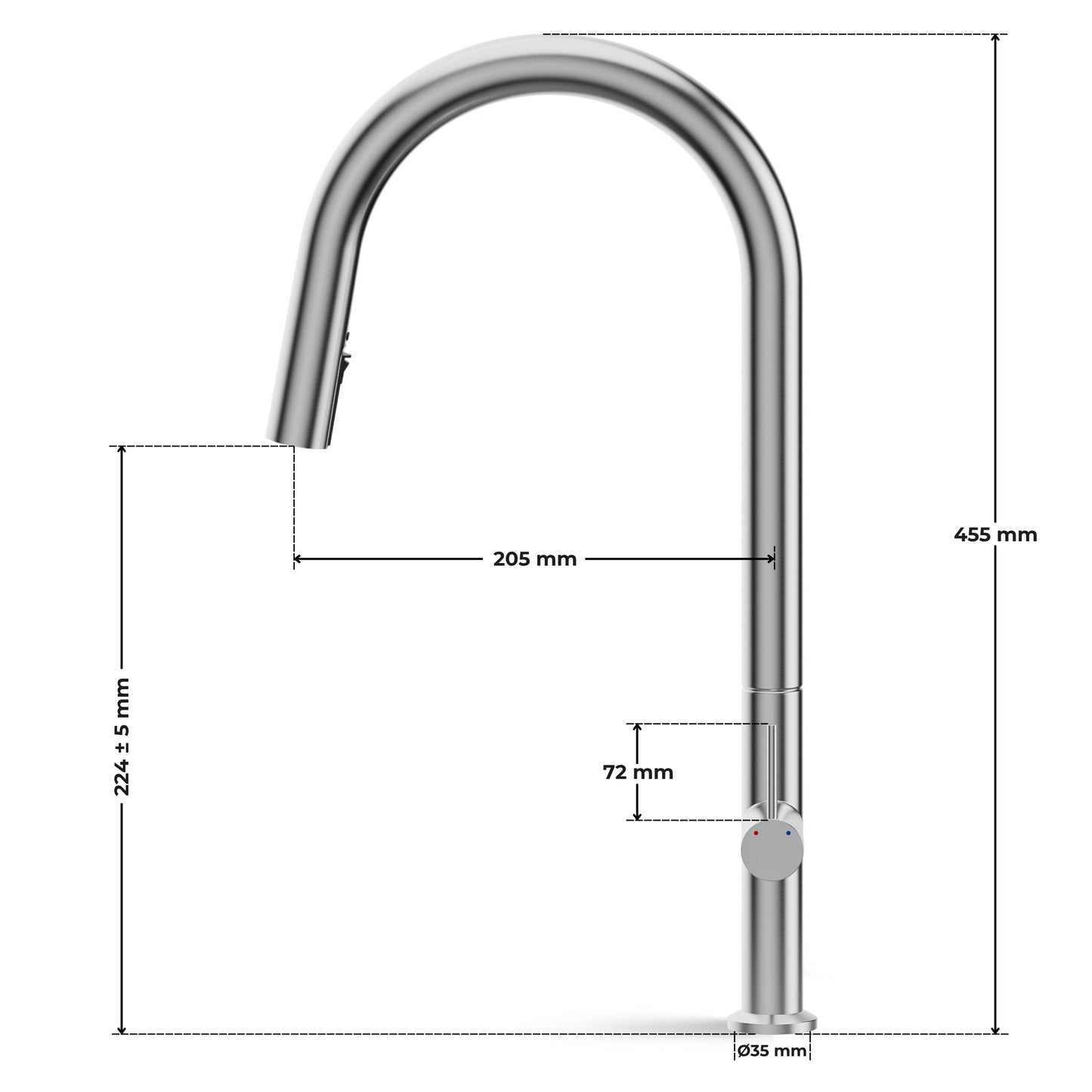 ANW HOME High-Arc Brushed Inox Kitchen Faucet with Pull-Out Spout and 360° Rotation – 455 mm